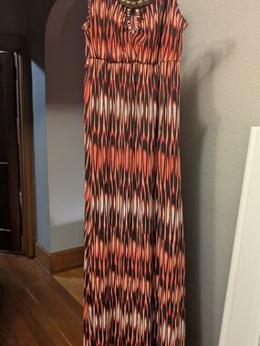 NY Collection Coral, Black and White Patterned Maxi Skirt